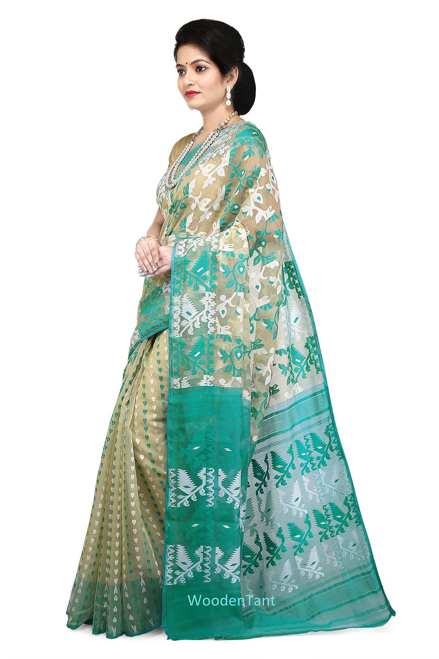 WoodenTant Women’s Soft Cotton Silk Dhakai Jamdani Saree In Multicolor without blouse piece