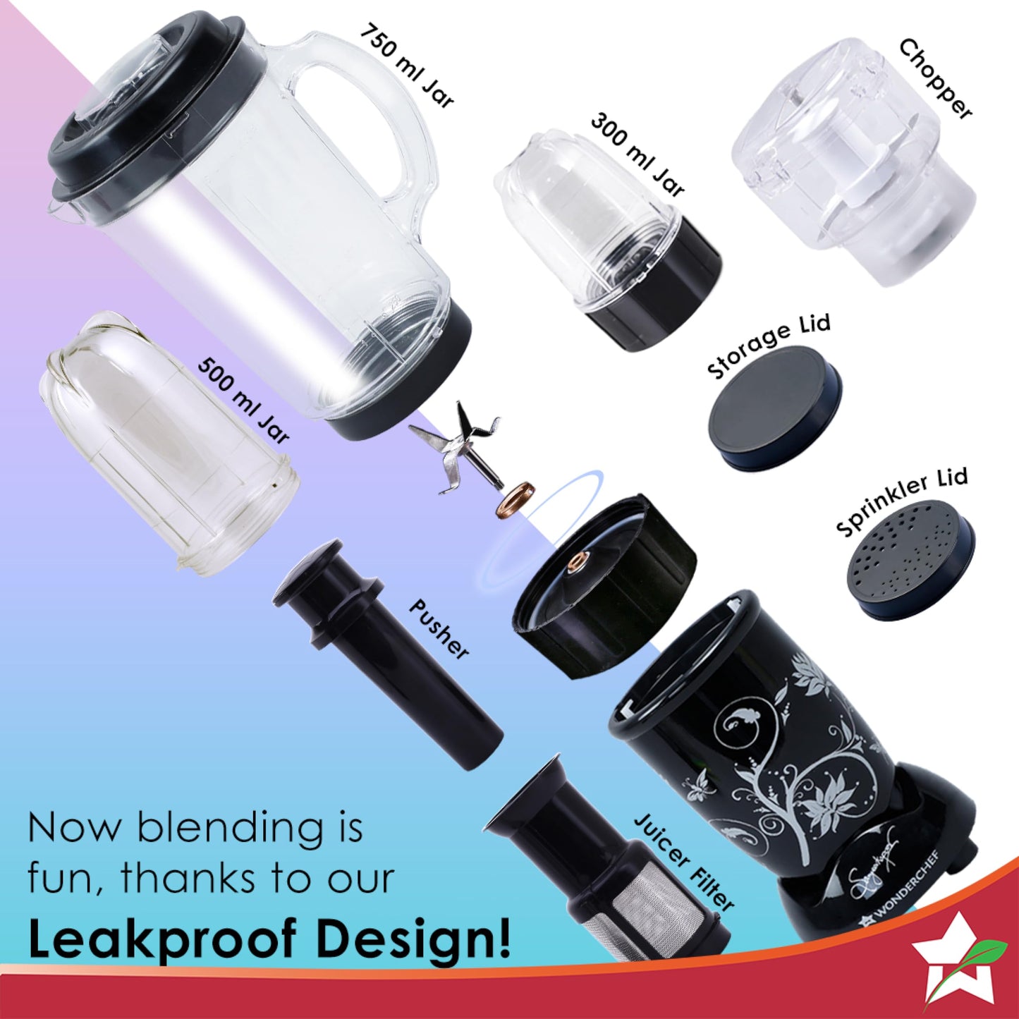 Wonderchef Nutri-blend Juicer, Mixer, Grinder| 500 watts 100% Full Copper Motor| Complete Kitchen Machine|4 Unbreakable Jars|2 Years Warranty|Recipe Book By Chef Sanjeev Kapoor|Black