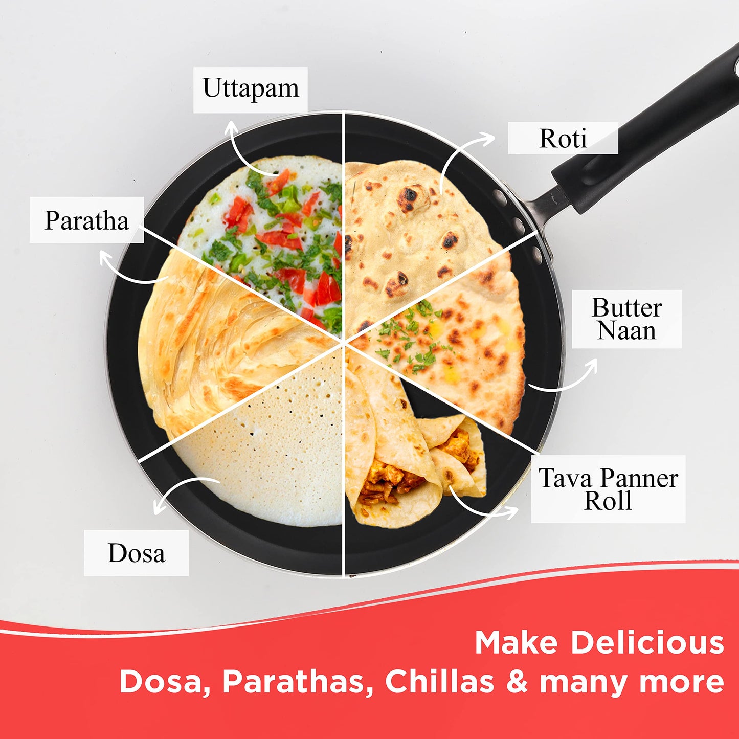 Vinod Zest Aluminium Non Stick Dosa tawa - 32 cm | Flat Bottom Tawa | 5 mm Extra Thick | 3 Layer Ceramic Coating | Metal Spoon Friendly | Gas Base - 2 Year Warranty