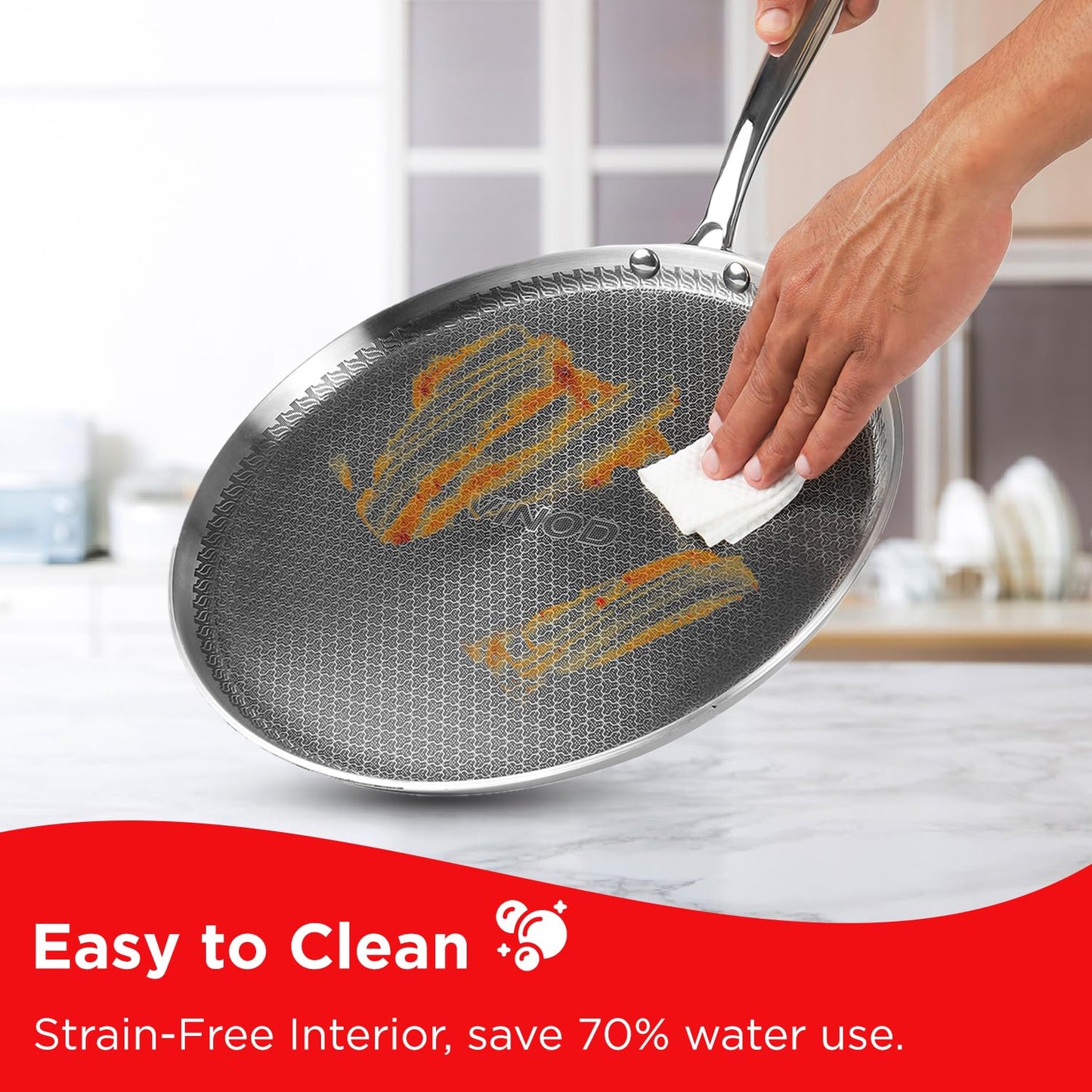 Vinod SAS Pro Platinum Triply Stainless Steel Dosa Tawa - 28 cm | 4.0 mm Thick | Hexa Design | Metal Spoon Friendly | Riveted Handle | Gas, Induction Base | 5-Year Warranty