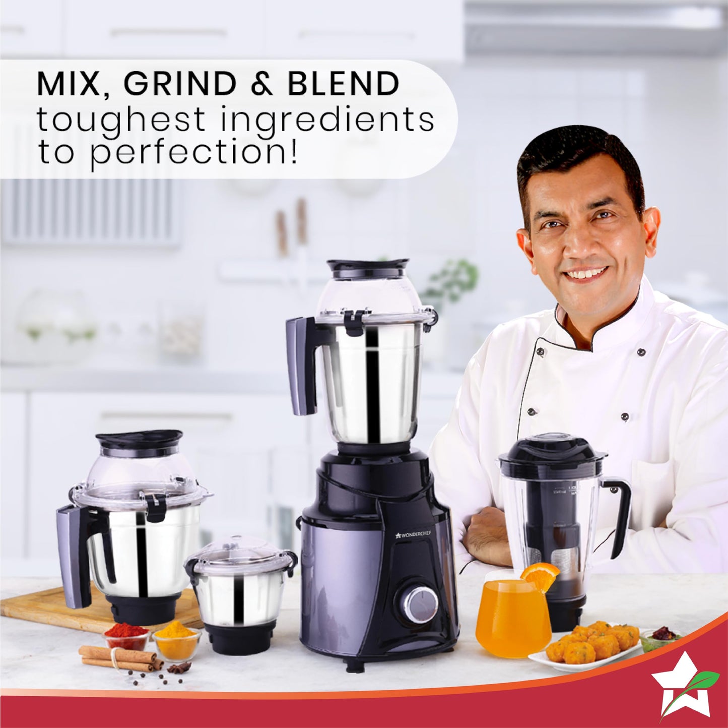 Wonderchef Galaxy Mixer Grinder 750 100% Copper Motor, 4 Stainless Steel Jars, Black & Grey, 5 Years Warranty