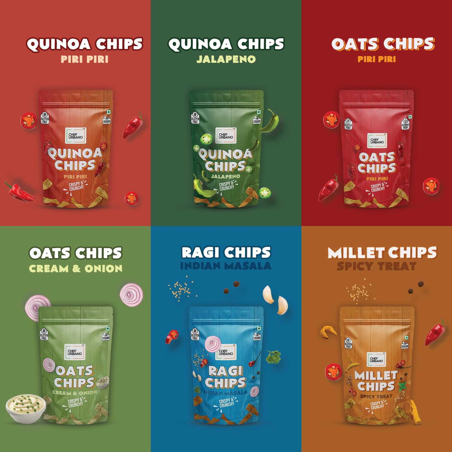 15x Chef Urbano Ragi Chips Indian Masala 85g each - Pack of 15
