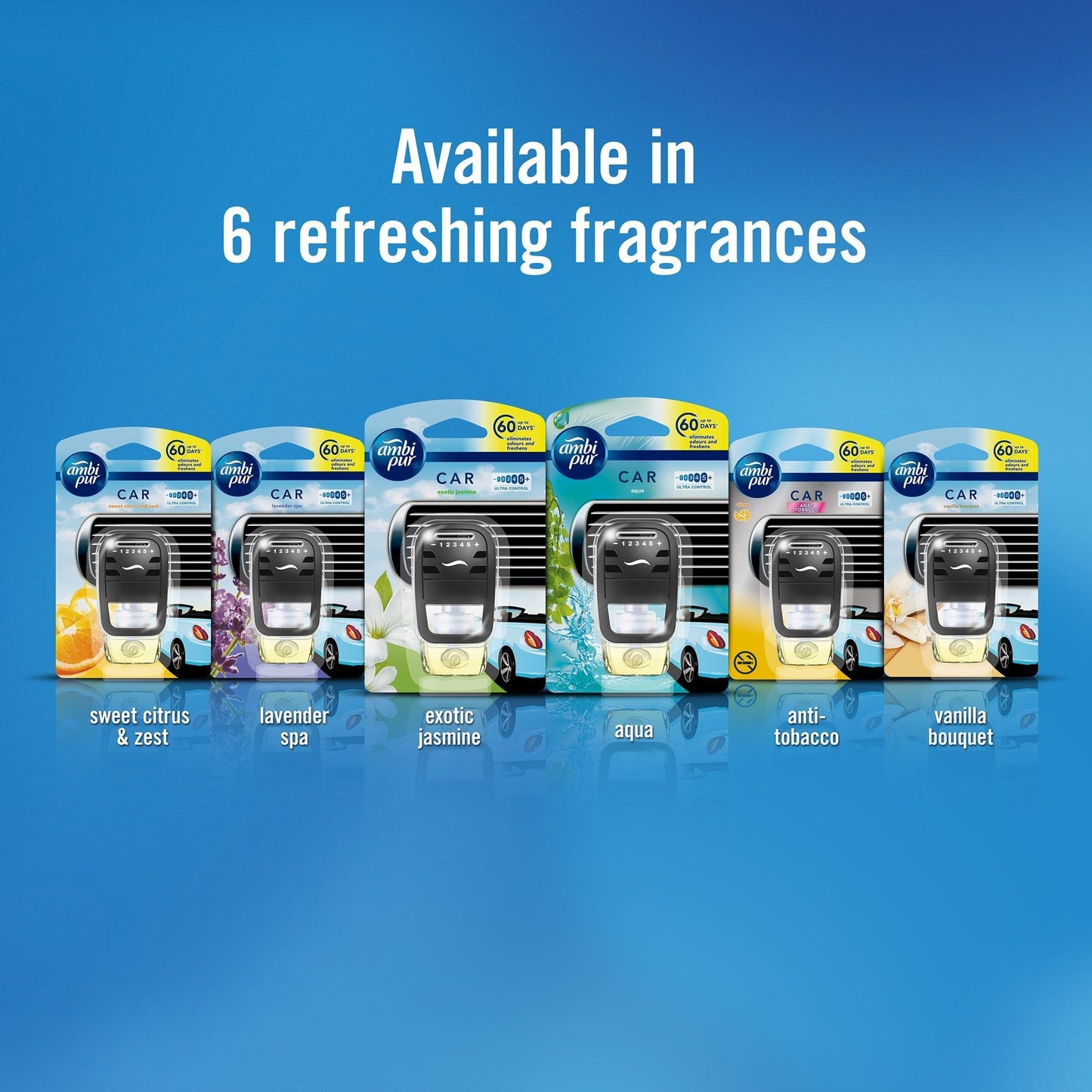 5x Ambi Pur Vanilla Bouquet Car Air Freshener Starter Kit Liquid (7.5ml each) - Pack of 5