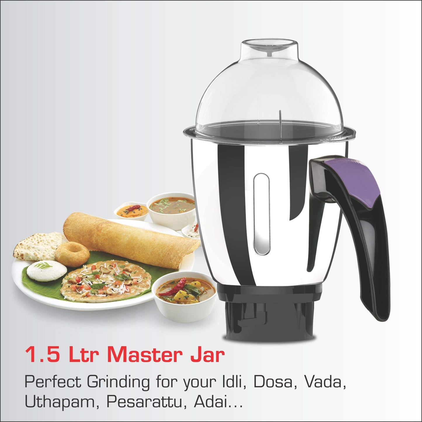 Vidiem Eva Premium 556 A (Lavender with Black) | 750 watt Mixer Grinder with 5 Jars in-1 Juicer mixer | Leakproof Jars with self-lock for wet & dry spices, chutneys & Curries | 5 Years Warranty
