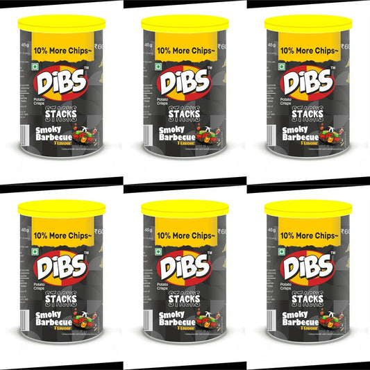 Dibs stacks (Pack of 6, 45 GM Each) Smoky Barbecue Potato Crisps Chips On the Go Adventure, Crunchy Healthy and Tasty Chips, Snacks Chips