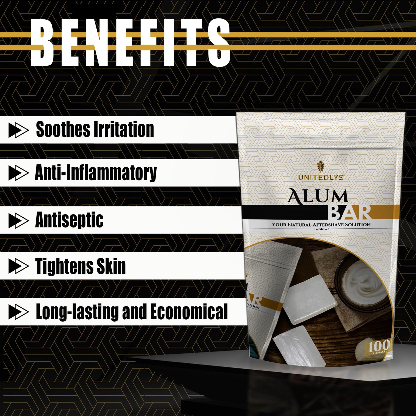 Unitedlys Alum Stone Bar 100g with Travel Case| Natural Fitkari Stone for Skin Tightening & Water Purification | Crystal White Alum Bar for Underarms & Shaving | Gentle & Effective Phitkari Stone Bar