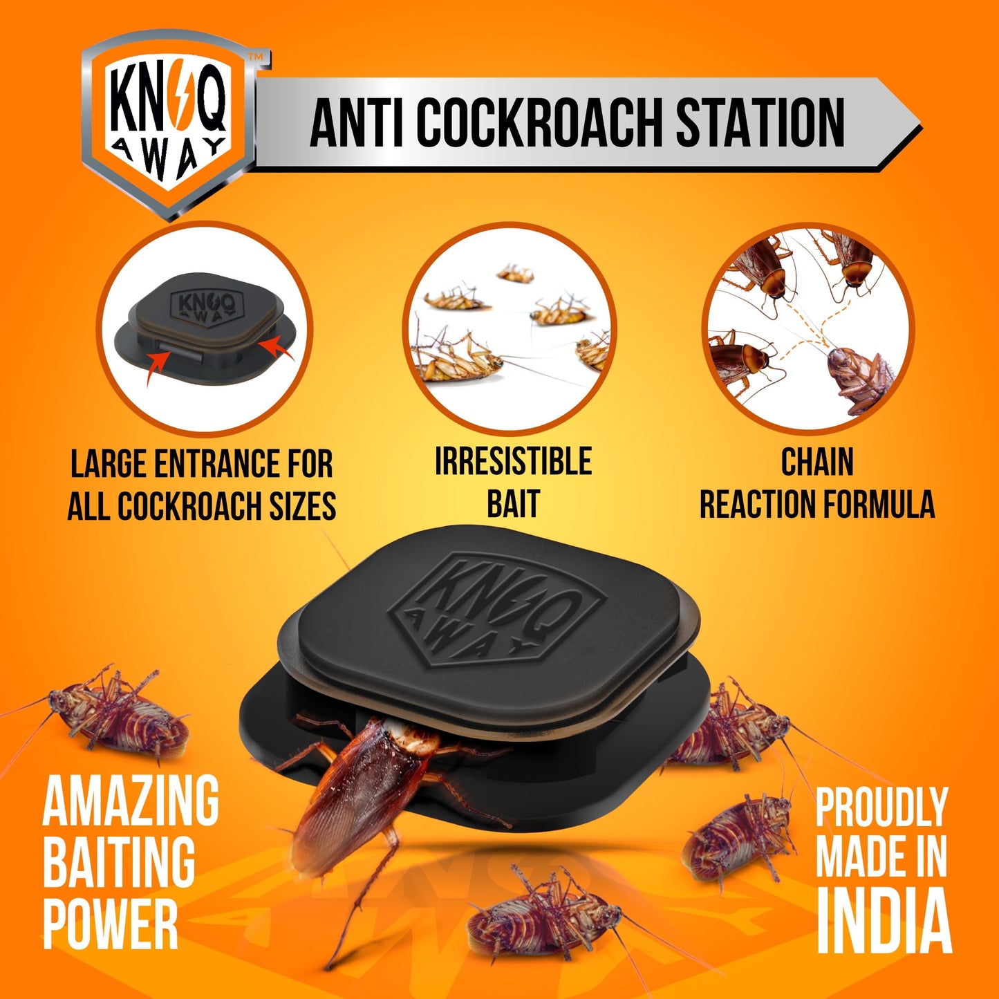 KNOQ AWAY Cockroach Bait, Alternative to Anti Roach Gel, Cockroach Paste, Cockroach Gel, Cockroach Pellet/Powder & Cockroach Spray. Cockroach Repellant for Home,Kitchen, & Hotels (Pack of 6 Baits)