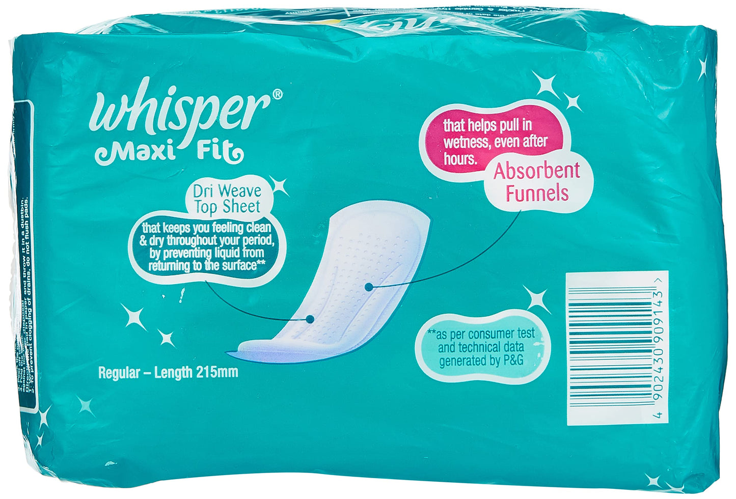 Whisper Maxi Nights Sanitary Pads for Women, Regular, 8 Napkins