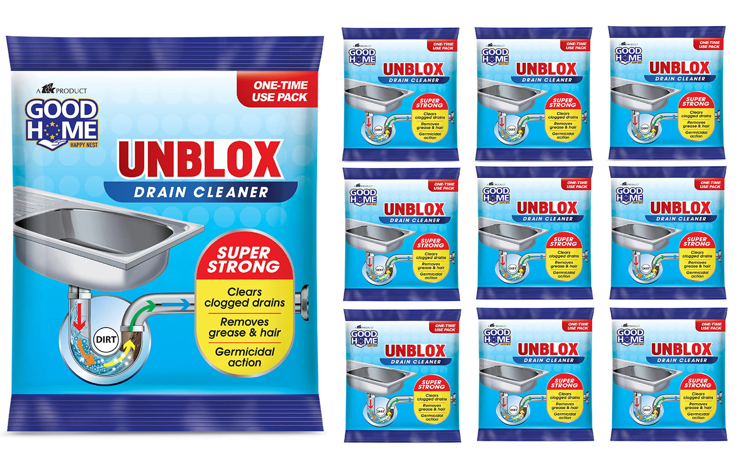 Good Home Unblox Drain Cleaner Effective Sink Cleaner, Drain Blockage Remover, Drain Pipe Cleaner(Pack of 10)