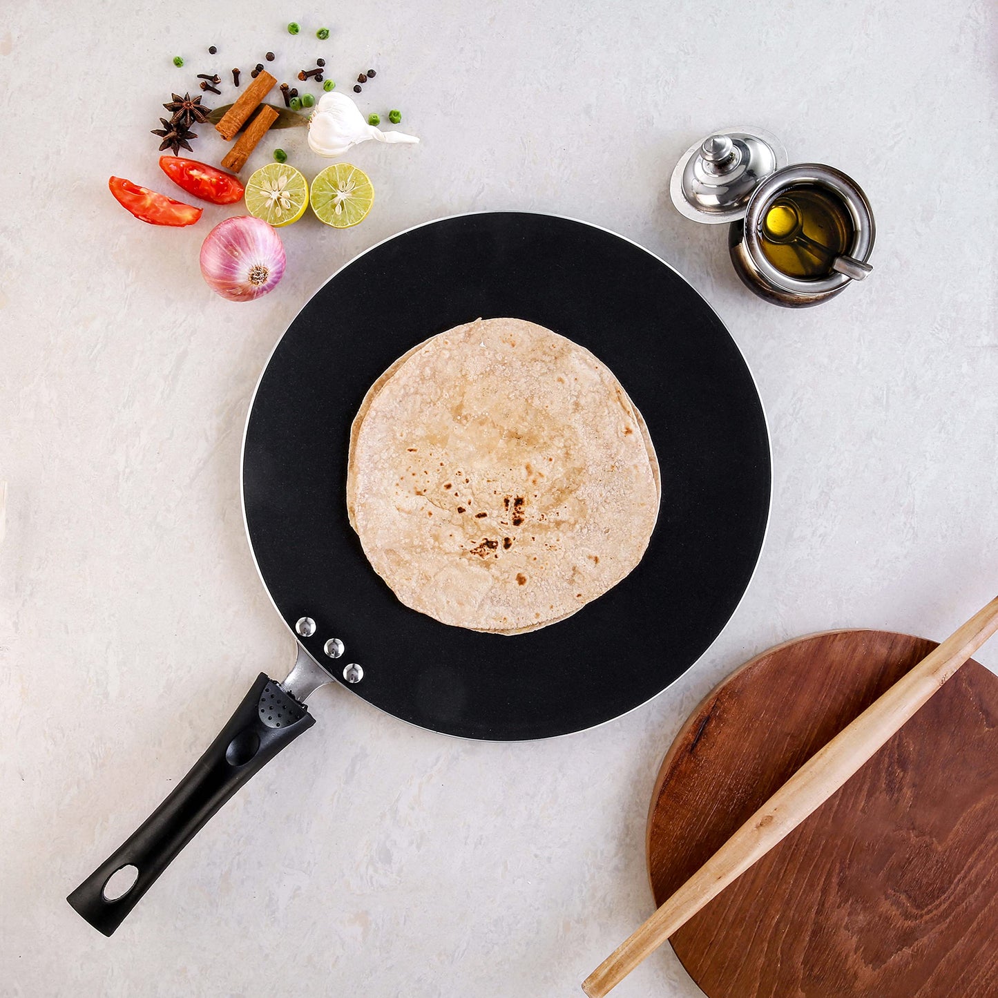 Vinod Zest Aluminium Non Stick Flat Multi Tawa - 32.5 cm | Triple Layer Ceramic Coating | 4mm Extra Thick Roti Tawa | Bakelite Handle | Gas and Induction Base | 1 Year Warranty