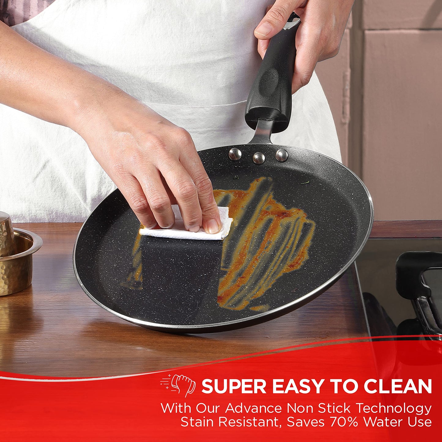 Vinod Cookware Aluminium Zest Marbilo Dosa Tawa, 25cm, Black