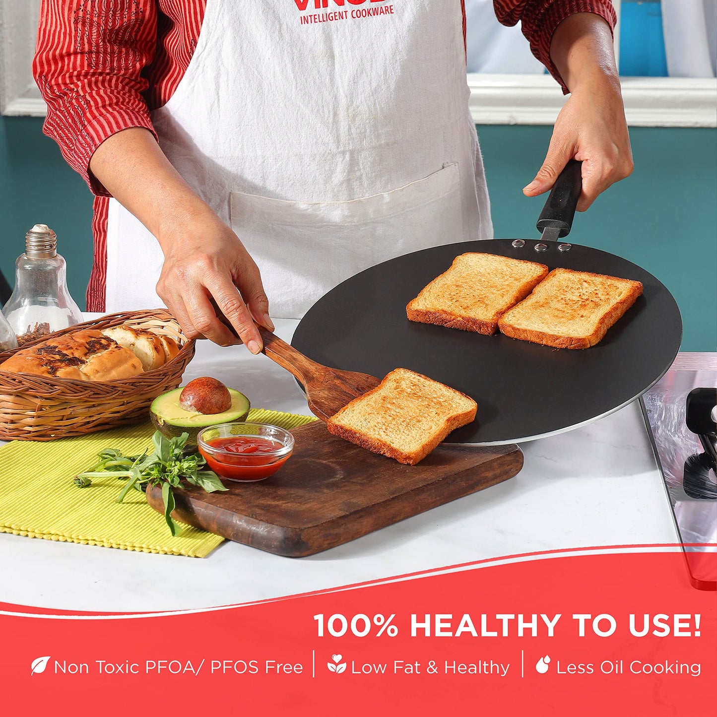 Vinod Zest Aluminium Non Stick Flat Multi Tawa - 30 cm | Triple Layer Ceramic Coating | 4mm Extra Thick Chapati Tawa | Bakelite Handle | Gas and Induction Base | 1 Year Warranty