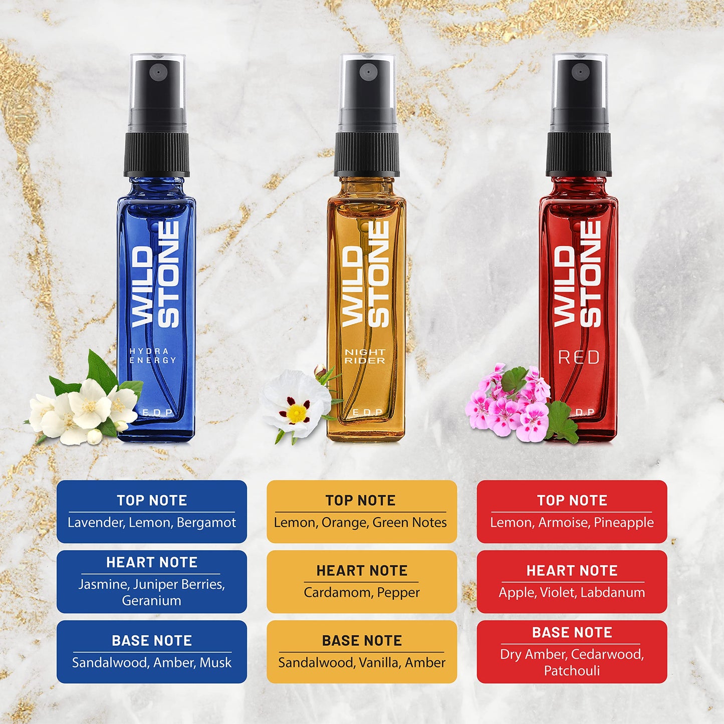 Wild Stone Fragrance Gift Set with Ultra Sensual, Forest Spice, Red, Hydra Energy, Edge and Night Rider Perfume for Men, Pack of 6 (8ml each)