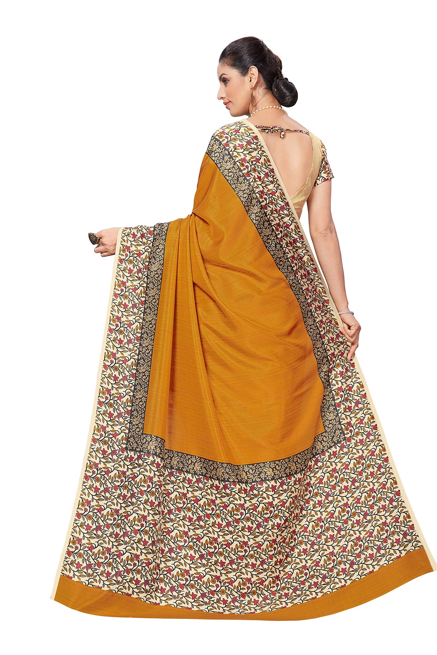 Vimla Women's Mustard Malgudi Art Silk Uniform Saree with Blouse Piece (Mustard; 2123_Free Size)