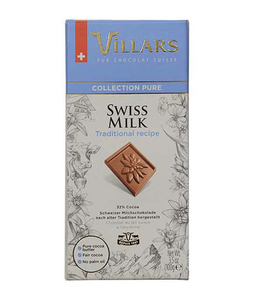 5x VILLARS Swiss Milk Chocolate Bar - 100 g each - Pack of 5