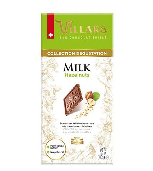 5x VILLARS Milk Chocolate With Hazelnuts Bar - 100 g each - Pack of 5