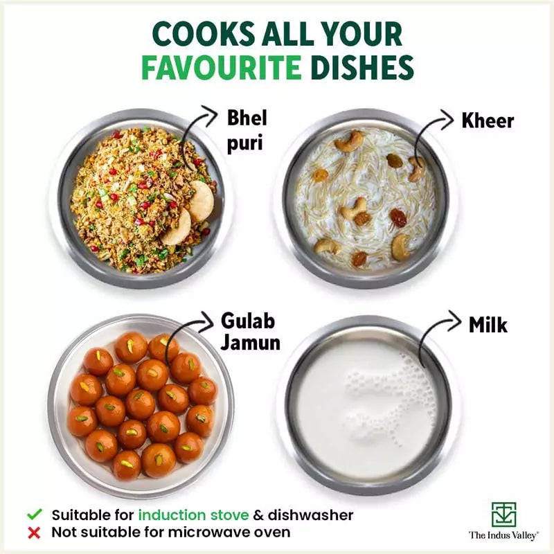 TurboCuk Tri-ply Stainless Steel Tope/Tapeli/Bhagona/Patila+ Steel Lid, Premium Quality, 3 Layer Thick Body, 100% Toxin-free, Non-stick, Induction & Gas, 2.2/3.1L