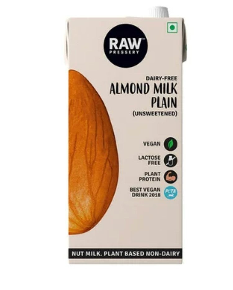 10x Raw Pressery Plain & Unsweetened Almond Milk (Lactose-Free, Plant-Based / Vegan / Milk Alternative)- 1000ml each - Pack of 10