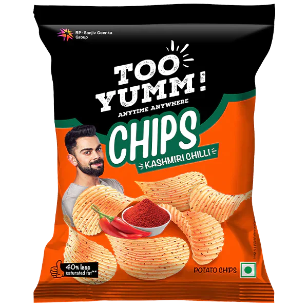 50x Too Yumm! Potato Chips - Kashmiri Chilli, With 45% Less Saturated Fat, Pack of 50 - 25g each
