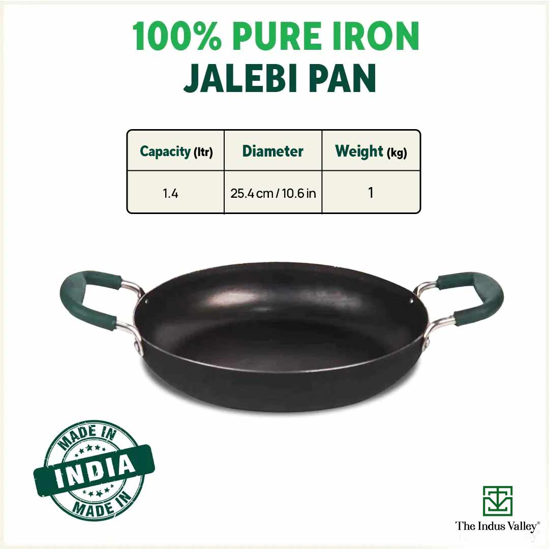 100% Pure Sheet Iron Kadai/ Jalebi/ Paella Pan, Silicone Cool Handles, Seasoned, Toxin-free, Induction, 25.4cm, 1.4L