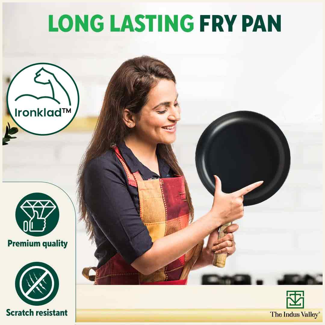 100% Pure Sheet Iron Fry Pan with Wooden Handle, Seasoned, Toxin-free, Induction, 16.5/25.4/30.4 cm