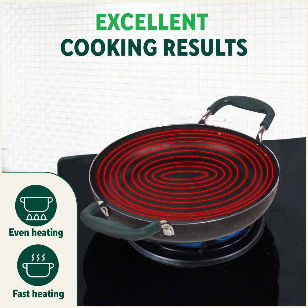 100% Pure Sheet Iron Kadai/ Jalebi/ Paella Pan, Silicone Cool Handles, Seasoned, Toxin-free, Induction, 25.4cm, 1.4L