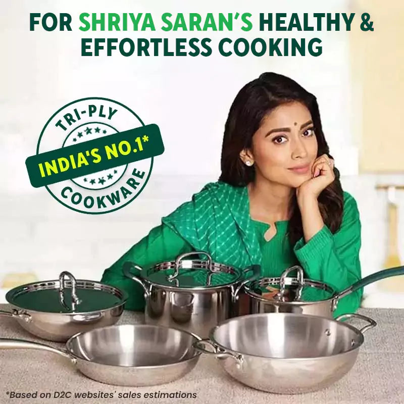 TurboCuk Tri-ply Stainless Steel Fry Pan+ Glass Lid, Premium Quality, 3 Layer Thick Body, 100% Toxin-free, Non-stick, Induction & Gas, 1.5/1.7/1.9L