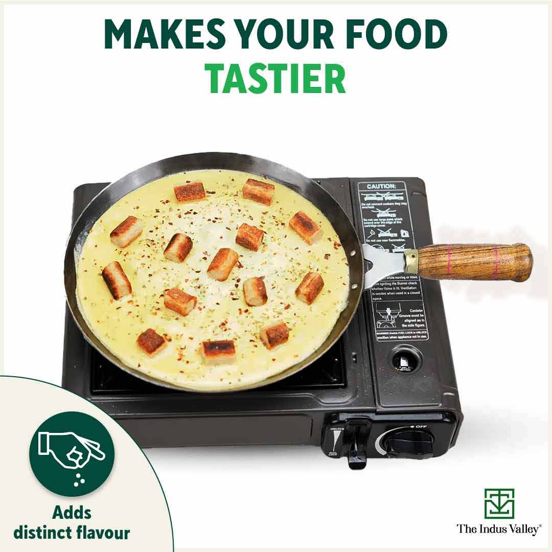 100% Pure Sheet Iron Tawa, Wooden Handle, Seasoned, Toxin-free, Induction, 26cm, 1kg