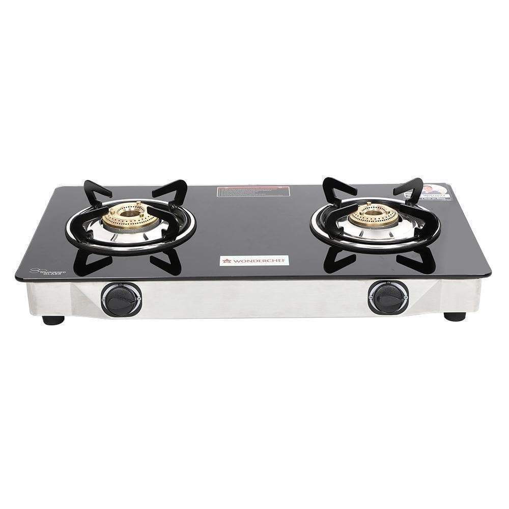 Zest 2 Burner Glass Cooktop,  Black 7mm Toughened Glass with 1 Year Warranty, Ergonomic Knobs, Efficient Brass Burners, Stainless-steel Spill Tray, Manual Ignition