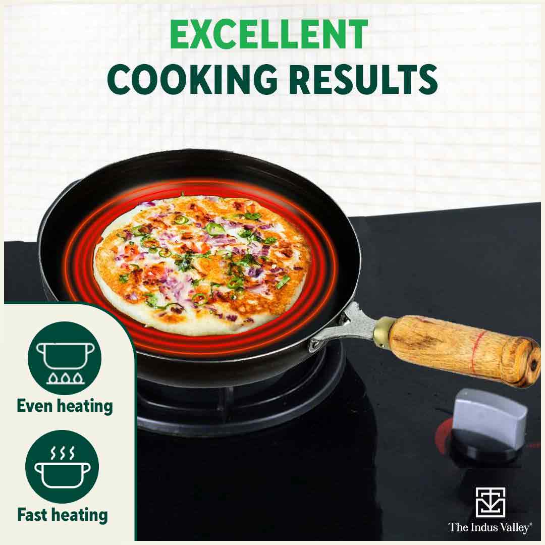 100% Pure Sheet Iron Fry Pan with Wooden Handle, Seasoned, Toxin-free, Induction, 16.5/25.4/30.4 cm