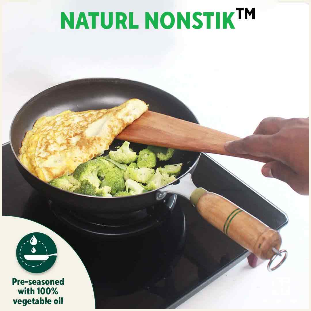 100% Pure Sheet Iron Fry Pan with Wooden Handle, Seasoned, Toxin-free, Induction, 16.5/25.4/30.4 cm