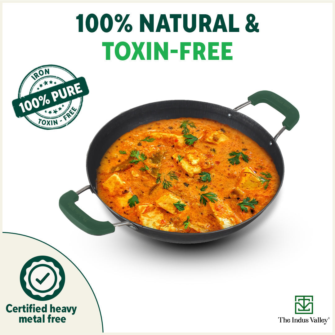 100% Pure Sheet Iron Kadai with Silicon Handle, Seasoned, Toxin-free