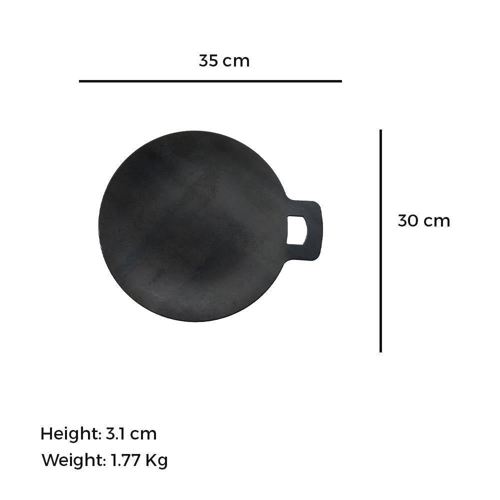100% Pure Iron Tawa, Concave, Seasoned, Toxin-free, Nonstick, 30cm, 1.77kg