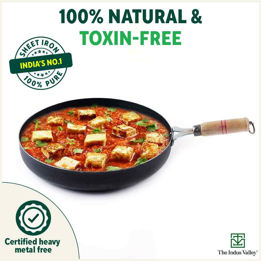 100% Pure Sheet Iron Fry Pan with Wooden Handle, Seasoned, Toxin-free, Induction, 16.5/25.4/30.4 cm