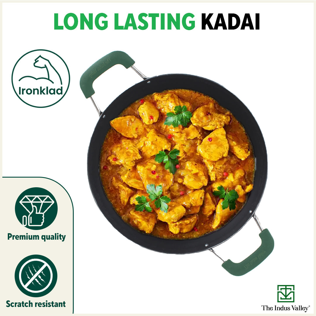 100% Pure Sheet Iron Kadai with Silicon Handle, Seasoned, Toxin-free