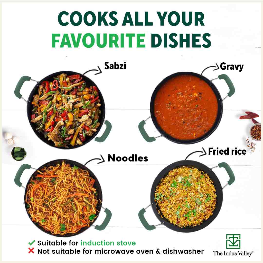 100% Pure Sheet Iron Kadai with Silicon Handle, Seasoned, Toxin-free