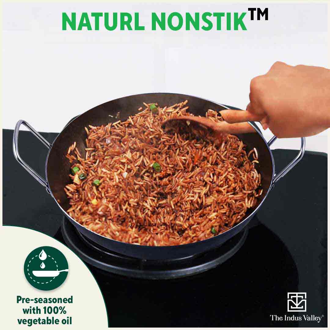 100% Pure Sheet Iron Kadai, Seasoned, Toxin-free, 1.4/2.7/4.4L, 0.6/0.9/1.4kg