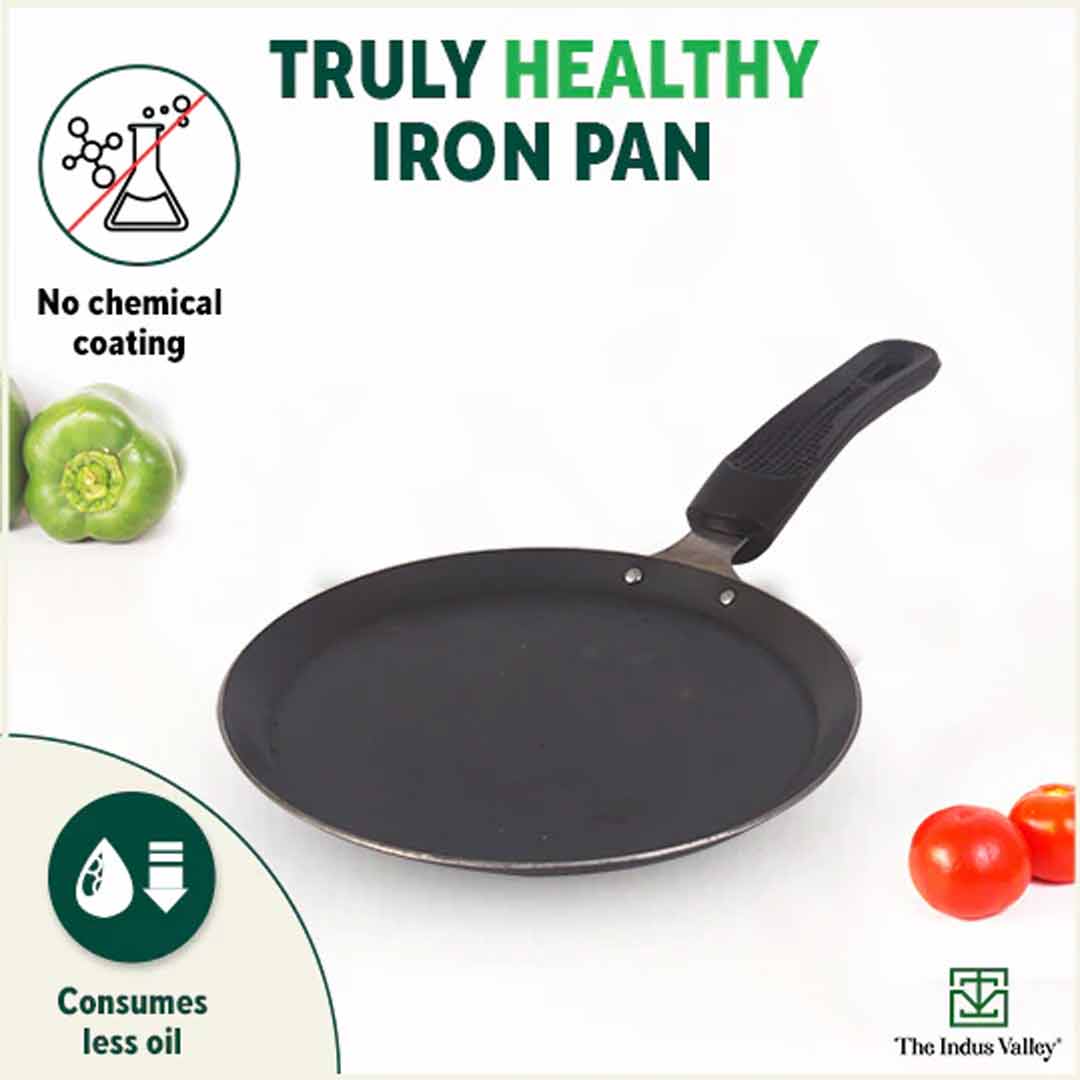 100% Pure Sheet Iron Omelette Tawa with Bakelite Handle, Seasoned, Toxin-free, Induction, 19cm, 0.56kg