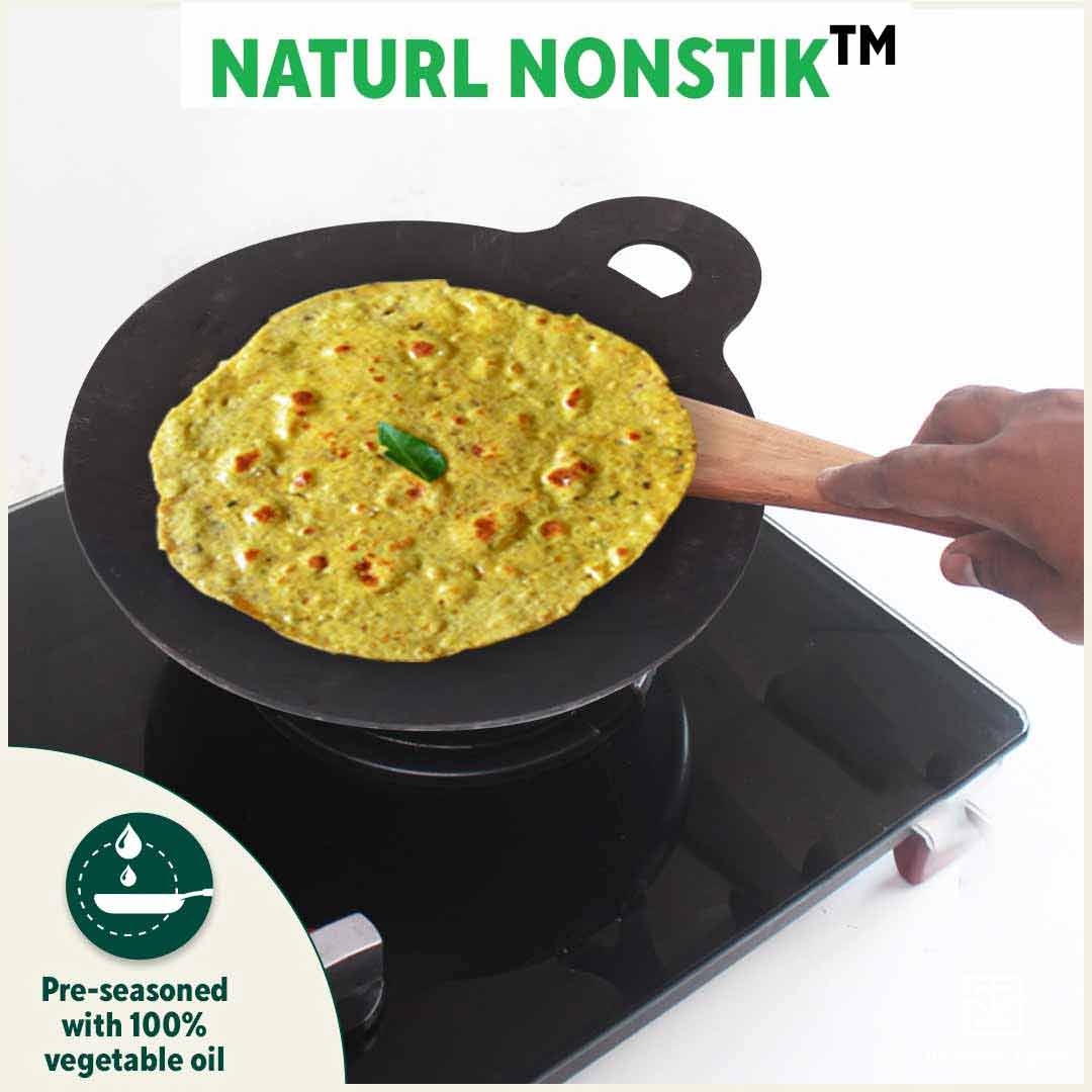 100% Pure Sheet Iron Tawa + Free ₹110 Spatula, Pre-seasoned, Toxin-free, 30.5cm, 1.8 / 1.4 kg