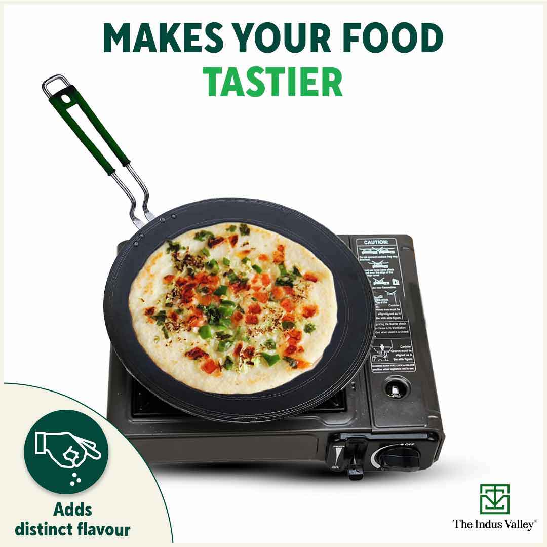 100% Pure Sheet Iron Tawa, Concave, Toxin-free, Seasoned, Silicone Handle,25.5cm/30.5cm