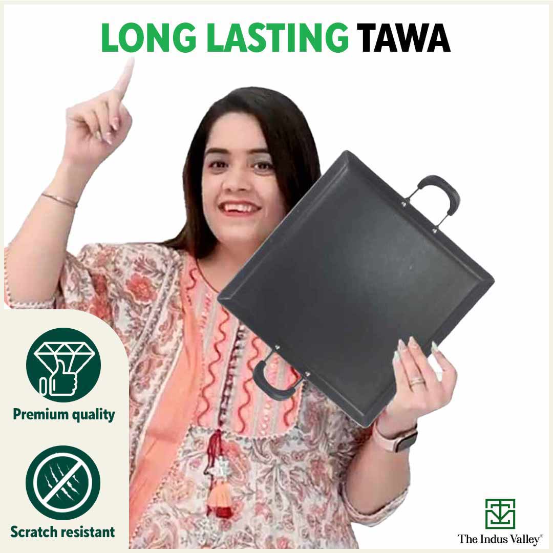 100% Pure Sheet Iron Tawa, Square, Cool Bakelite Handle, Seasoned, Toxin-free, Induction, 29.5cm, 1.88kg