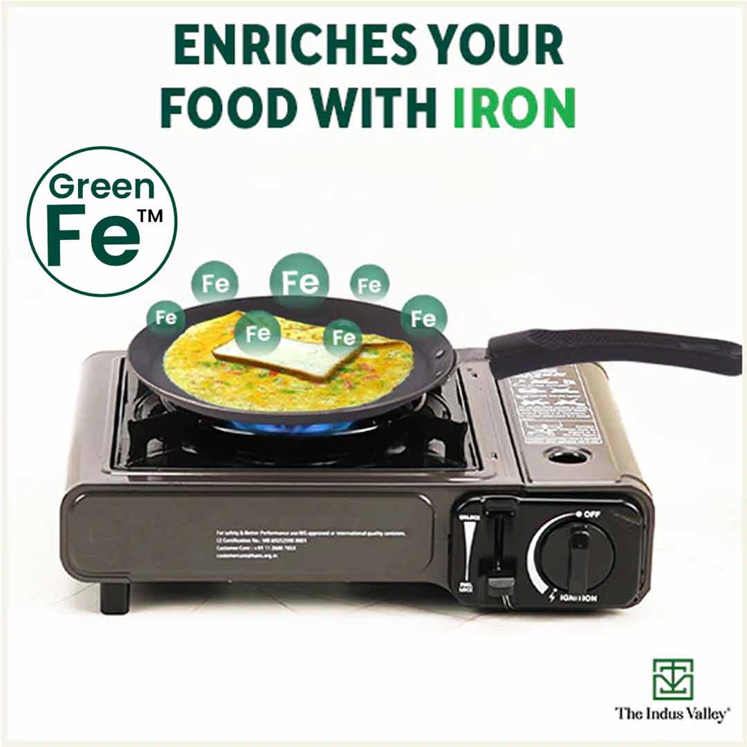 100% Pure Sheet Iron Omelette Tawa with Bakelite Handle, Seasoned, Toxin-free, Induction, 19cm, 0.56kg