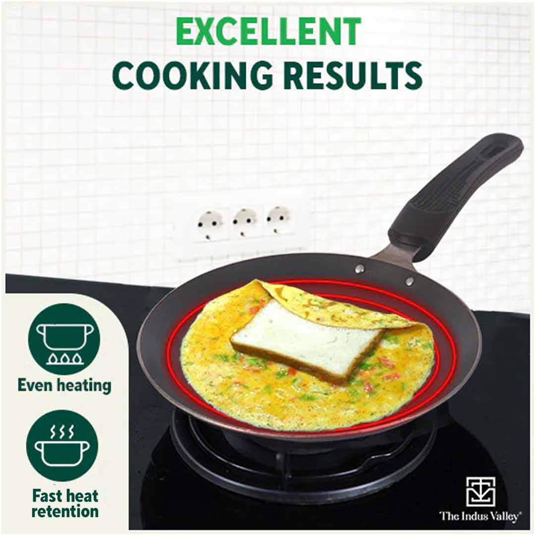 100% Pure Sheet Iron Omelette Tawa with Bakelite Handle, Seasoned, Toxin-free, Induction, 19cm, 0.56kg