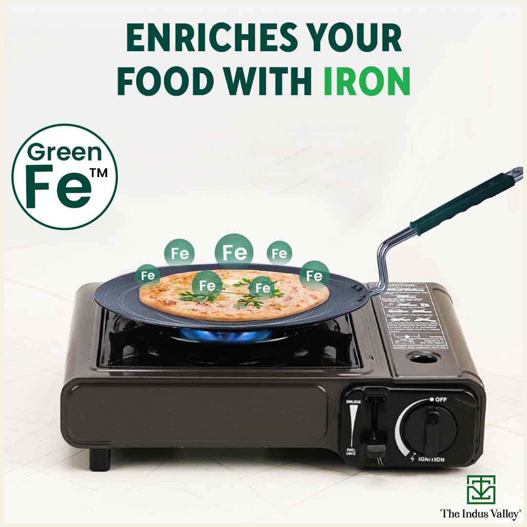 100% Pure Sheet Iron Tawa, Concave, Toxin-free, Seasoned, Silicone Handle,25.5cm/30.5cm