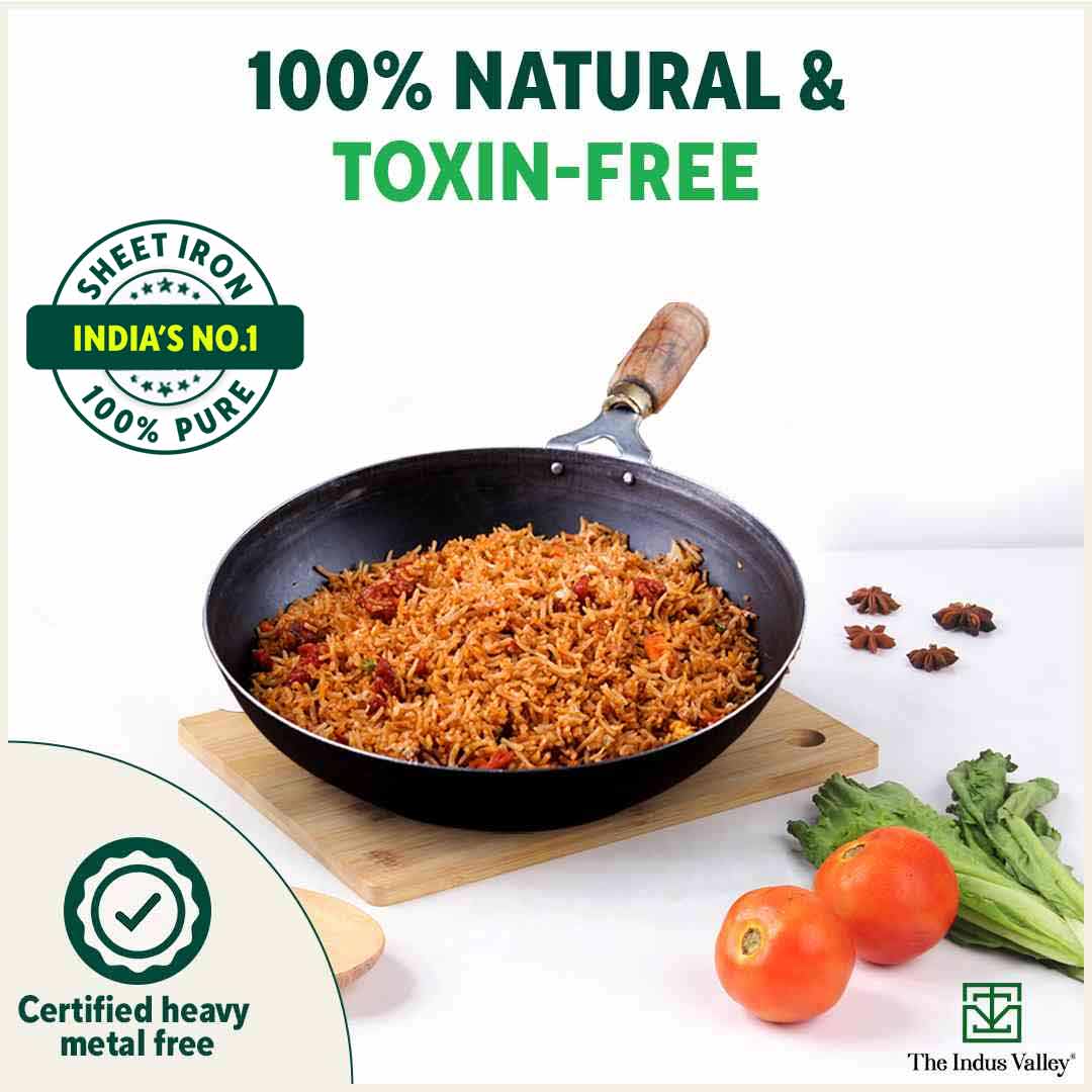 100% Pure Iron Wok with Wooden Handle, Toxin-free Sheet Iron, Pre-seasoned, 2.2/4.2L, 1/1.5kg