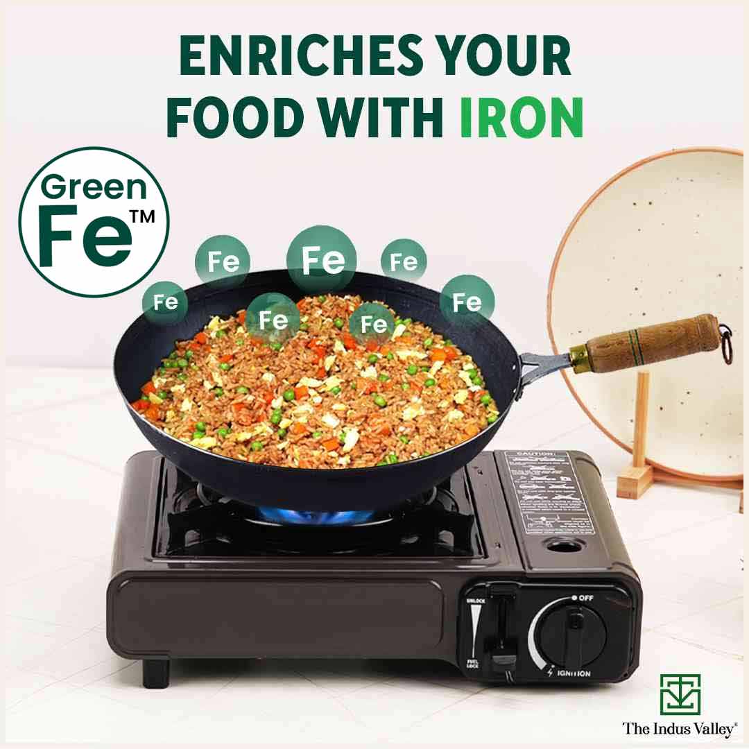 100% Pure Iron Wok with Wooden Handle, Toxin-free Sheet Iron, Pre-seasoned, 2.2/4.2L, 1/1.5kg
