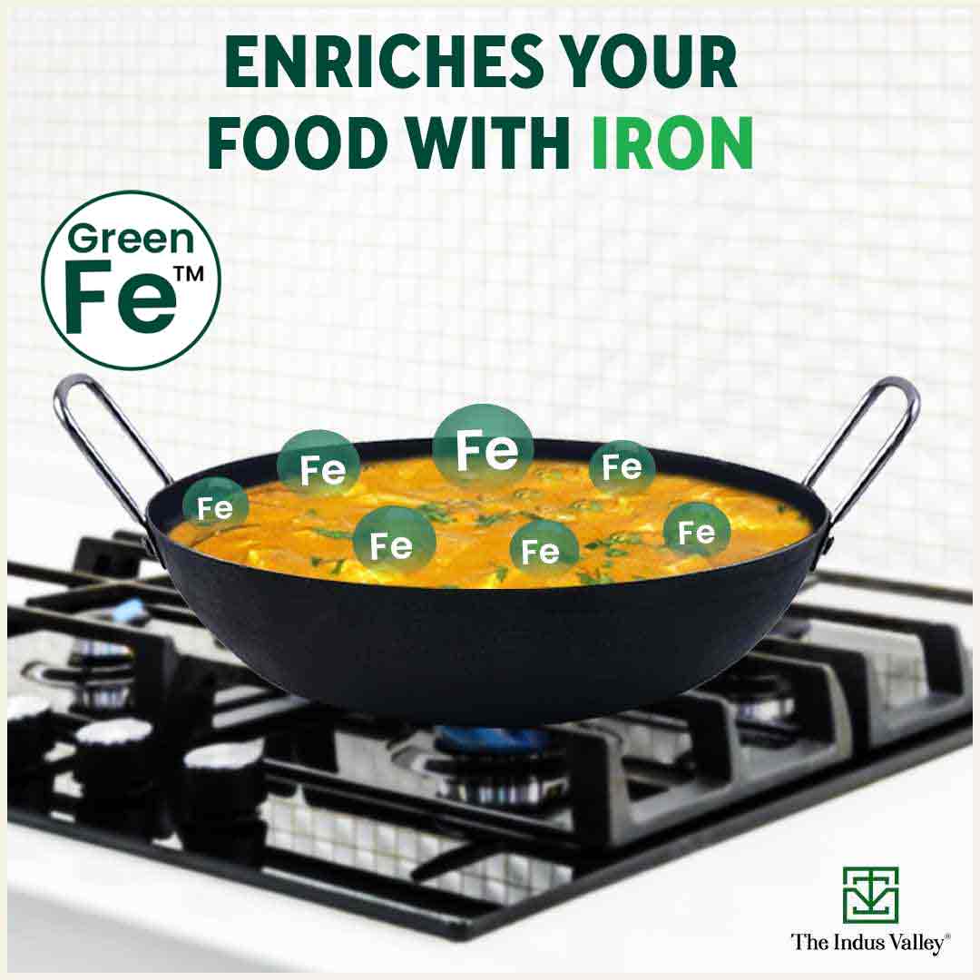 100% Pure Sheet Iron Kadai, Seasoned, Toxin-free, 1.4/2.7/4.4L, 0.6/0.9/1.4kg