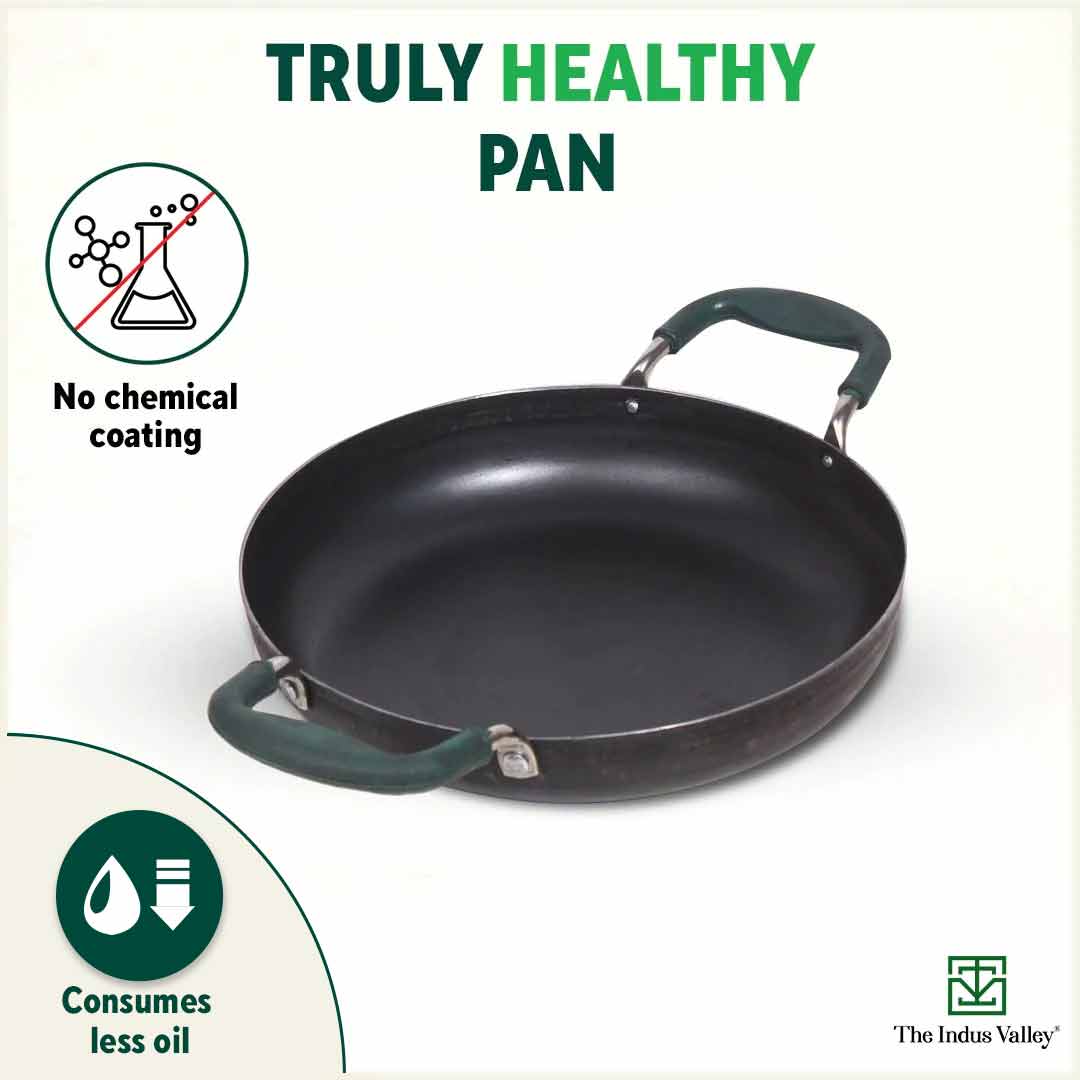 100% Pure Sheet Iron Kadai/ Jalebi/ Paella Pan, Silicone Cool Handles, Seasoned, Toxin-free, Induction, 25.4cm, 1.4L