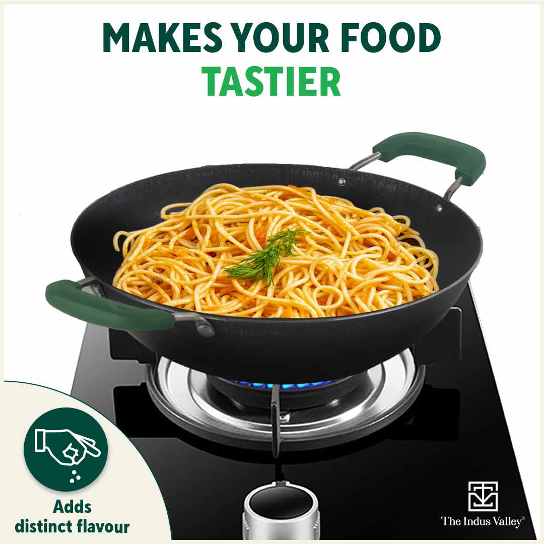 100% Pure Sheet Iron Kadai with Silicon Handle, Seasoned, Toxin-free