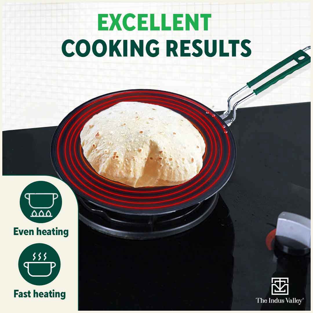 100% Pure Sheet Iron Tawa, Concave, Toxin-free, Seasoned, Silicone Handle,25.5cm/30.5cm